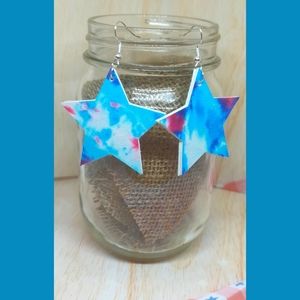 3/20 Tie dye Star vegan leather patriotic earrings